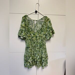 Aerie Smocked Waist Floral Kelly Green Mini Sundress. Size M